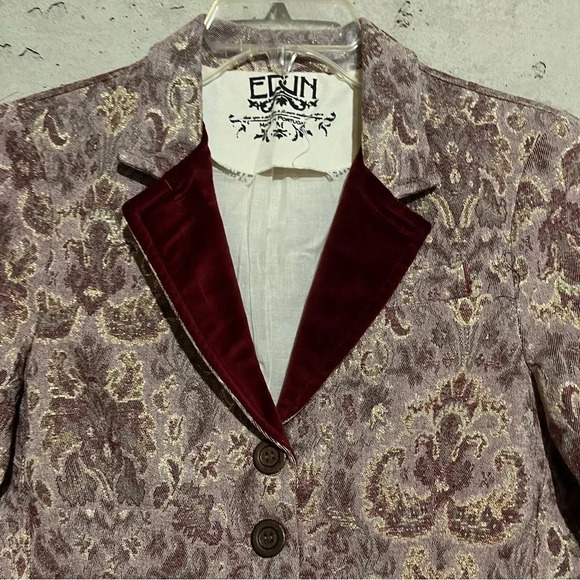 Edun Women's Floral Print Metallic Three Button Blazer 3/4 Sleeves Multicolor M - Picture 3 of 11